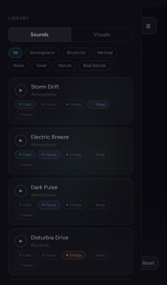 Velop sounds library with atmospheric scenes