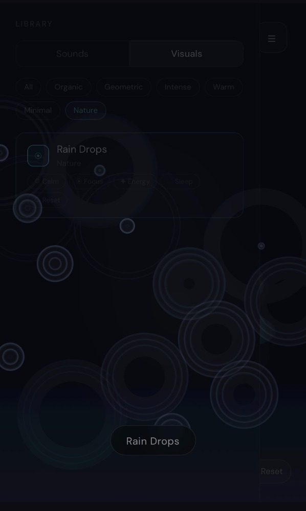Velop visuals library with Rain Drops visual